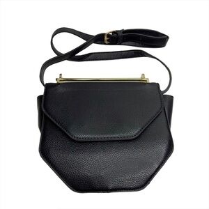 Black Faux Leather Structured Metal Handle Purse